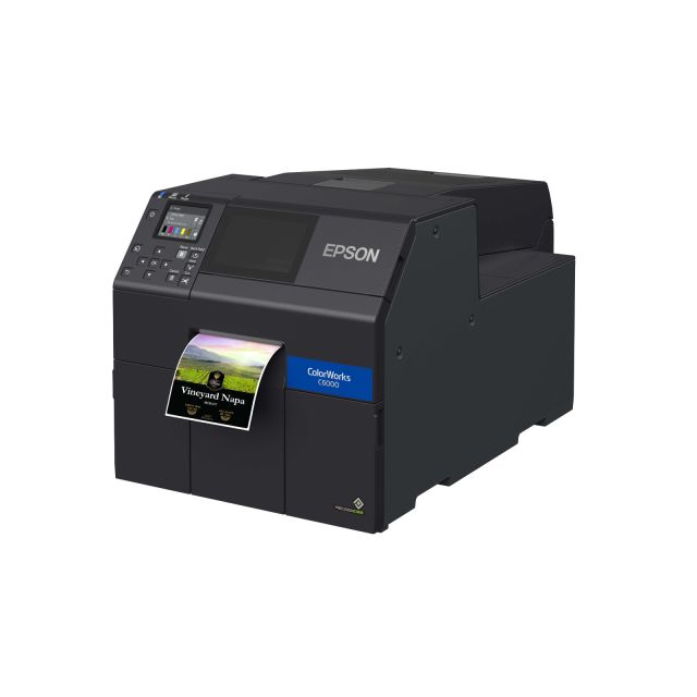 ColorWorks CW-C6000A Matte Product Label Printer Angle View With Label