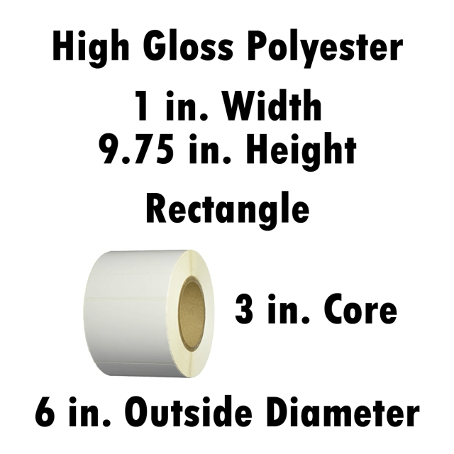 High Gloss Polyester 1x9.75 in. Rectangle Inkjet Label Roll