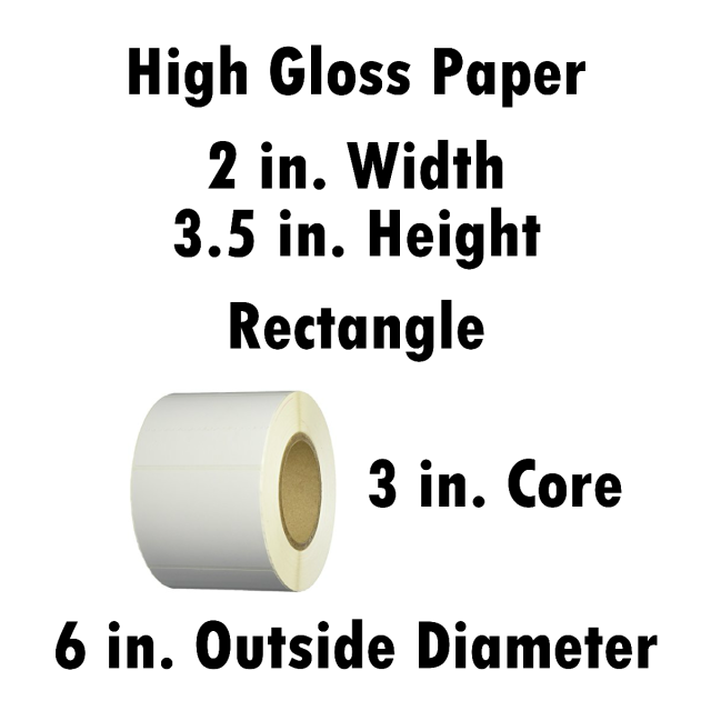 High Gloss Paper 2x3.5 in. Rectangle Inkjet Label Roll