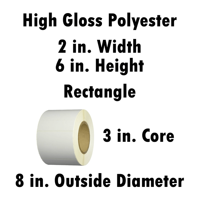 High Gloss Polyester 2x6 in. Rectangle Inkjet Label Roll 