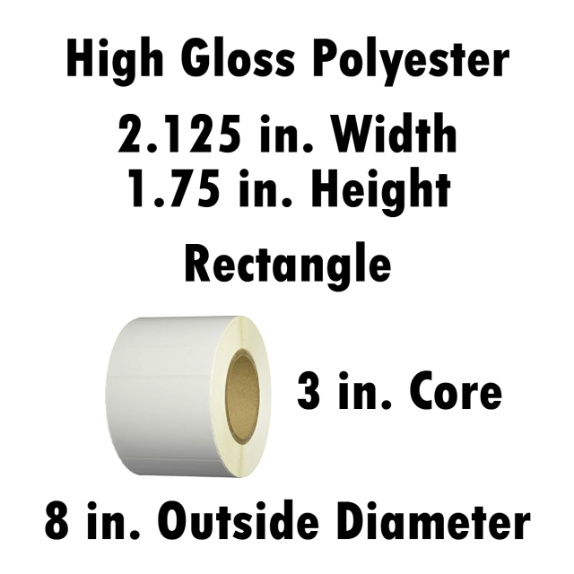 High Gloss Polyester 2.125x1.75 in. Rectangle Inkjet Label Roll 