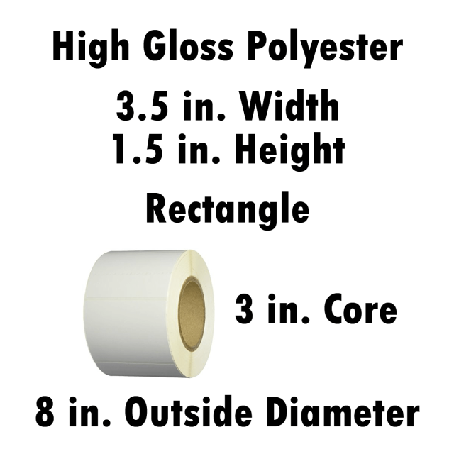 High Gloss Polyester 3.5x1.5 in. Rectangle Inkjet Label Roll 