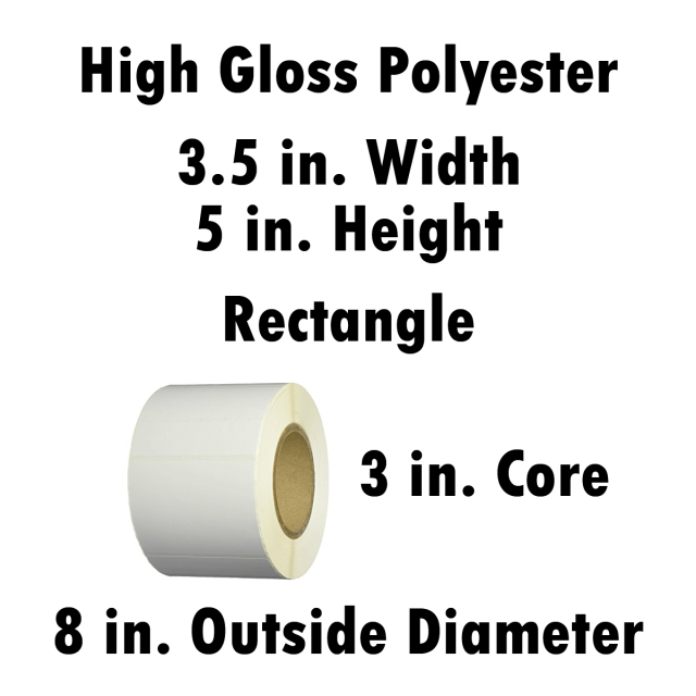 High Gloss Polyester 3.5x5 in. Rectangle Inkjet Label Roll 