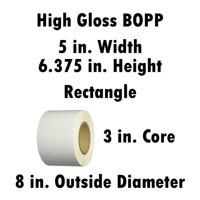 High Gloss BOPP 5x6.38 in. Rectangle Inkjet Label Roll